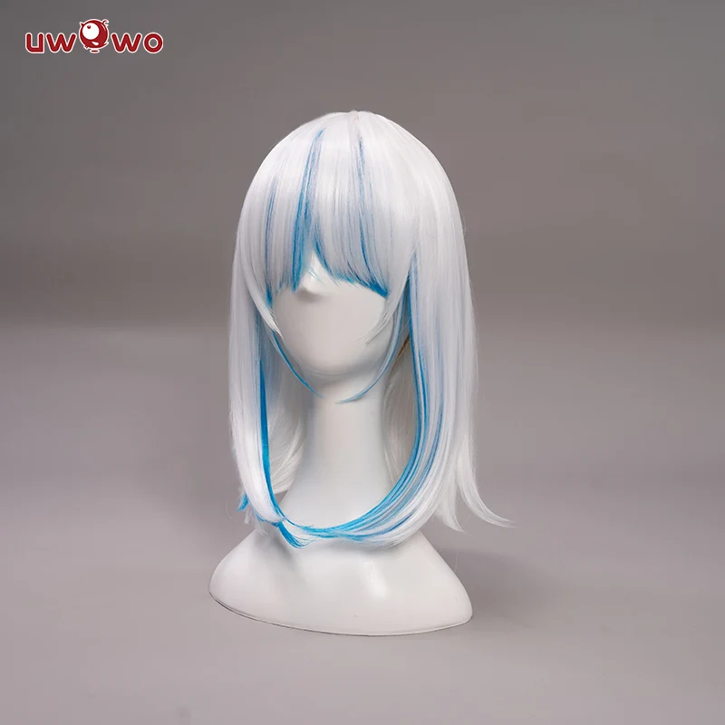 Uwowo Cosplay Gawr Gura Cosplay Wig Tail Shark GAWRGURA 40cm White Blue Gradient Wig - Image 2