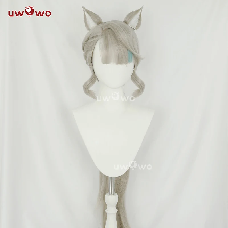Uwowo Game Genshin Impact Fontaine Lynette Cosplay Wig Silver Highlighted Long Hair With Ears - Image 2