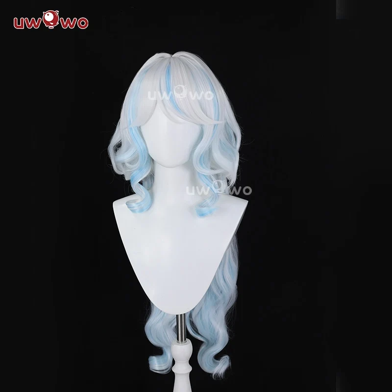 Uwowo Genshin Impact Fanart Furina Chinese Style Lolita Dress Cosplay Wig Long Gradient Blue Hair - Image 5