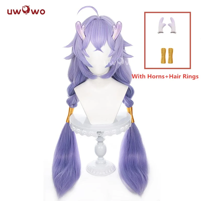 Uwowo Honkai Star Rail Cosplay Wig Bailu Dragon Wig Long Blue Hair (With Horns And Hair Rings) - Image 7
