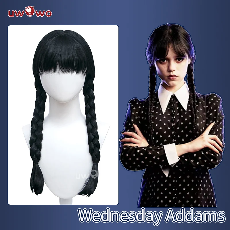 Uwowo Movie Wednesday Addams Cosplay Wig Women Long Braided Hair - Image 2