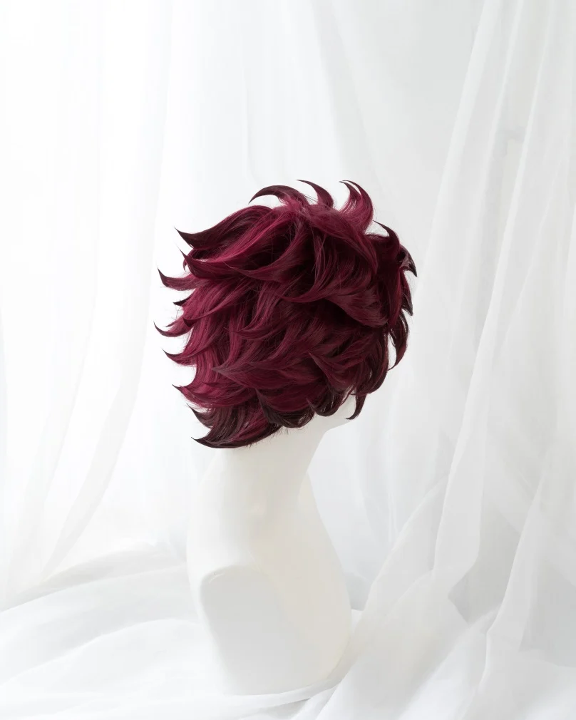Uwowo Anime Tanjirou Cosplay Wig  Corps Uniform Wig 25cm Short Wine Red Wig - Image 3