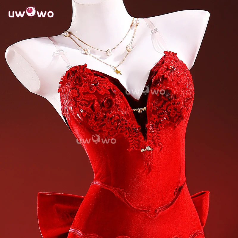 Uwowo Collab Series: Aerith Wall Market Red Velvet Gown Final Fantasy 7 FF7 Remake Cosplay Costume - Image 3