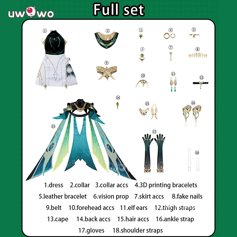 Uwowo Collab Series: Premium Genshin Impact Nefer Nod-Krai Cosplay Costume XS-2XL - Image 4