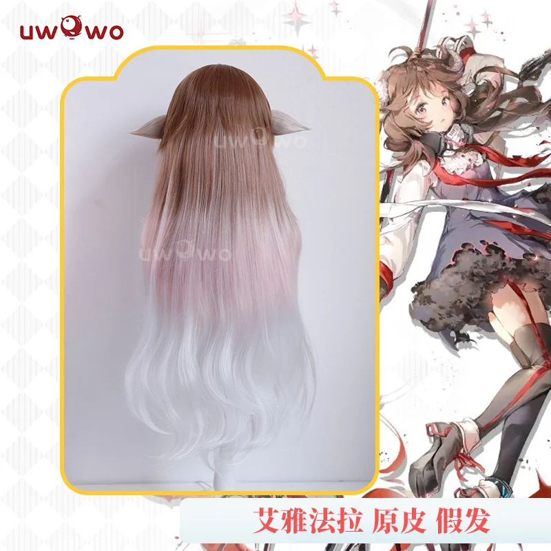 【Pre-sale】UWOWO Game Arknights Eyjafjalla Cosplay Wig 80cm Brown Silver Gray Gradient Wavy Hair Cosplay Wig - Image 3