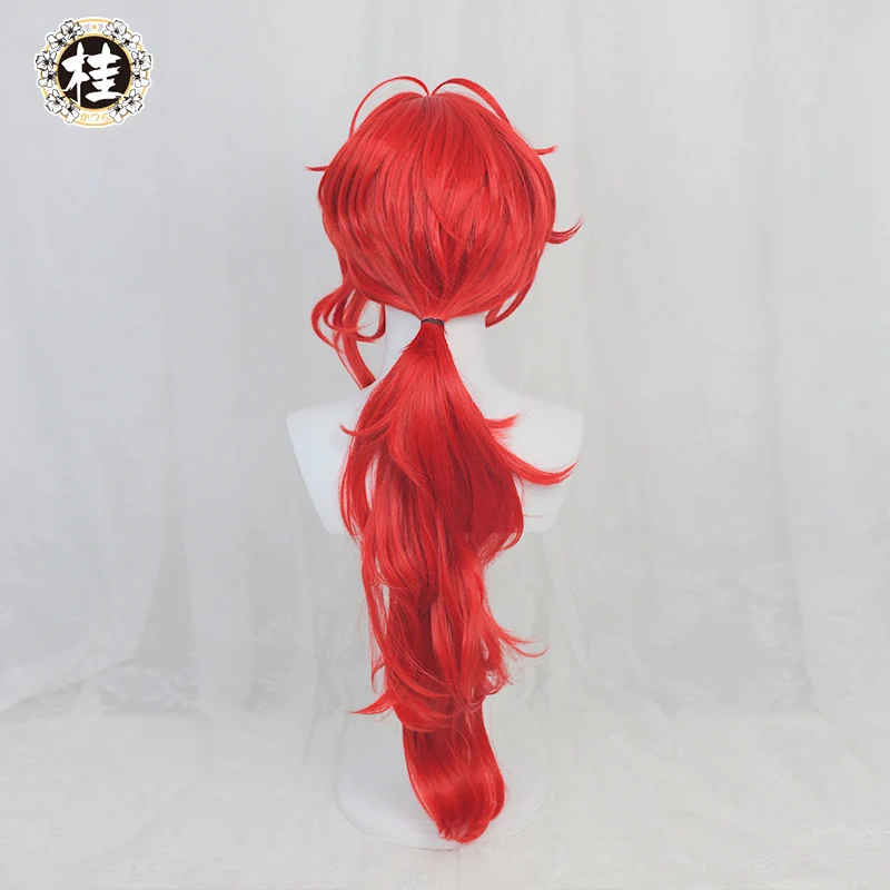 Uwowo Game Genshin Impact Diluc The Dark Side of Dawn Cosplay Wig 80cm Red Long Hair - Image 3
