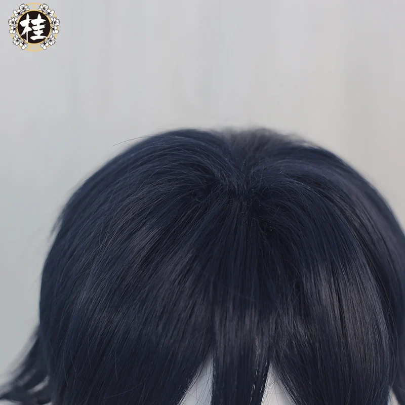 Uwowo Game Genshin Impact Venti Windborne Bard Cosplay Wig Tone-Deaf Bard 50cm Dark blue light blue Gradient Short Hair - Image 5