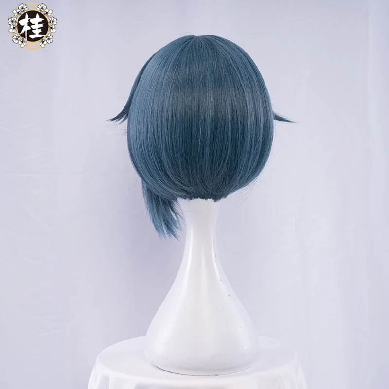 Uwowo Game Genshin Impact Xingqiu Juvenile Galant Cosplay Wig 30cm Grey Blue Short Hair - Image 2