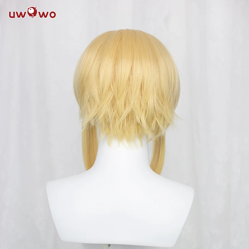 Uwowo Genshin Impact Female Traveler Cosplay Wig 35cm Gold Short Hair Lumine/Hotaru/Hyeong/荧 - Image 3