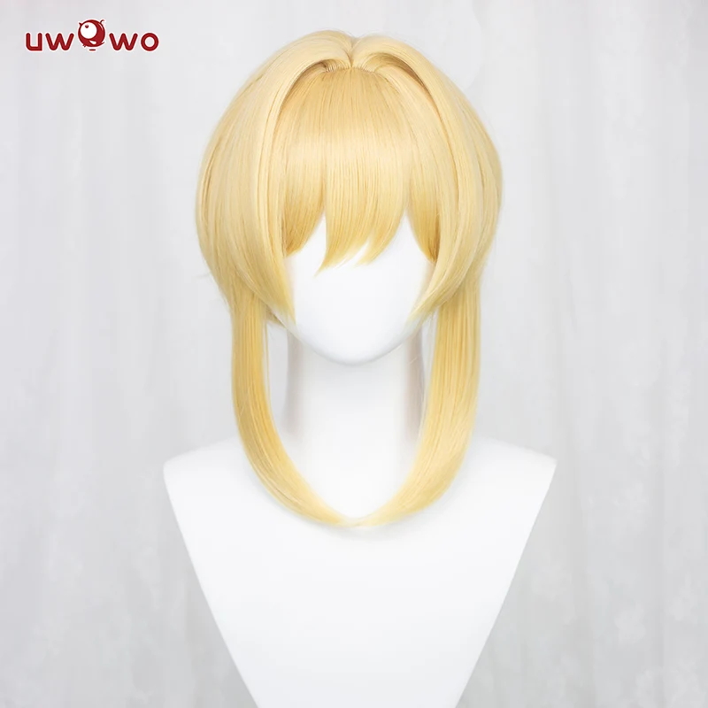 Uwowo Genshin Impact Female Traveler Cosplay Wig 35cm Gold Short Hair Lumine/Hotaru/Hyeong/荧 - Image 4