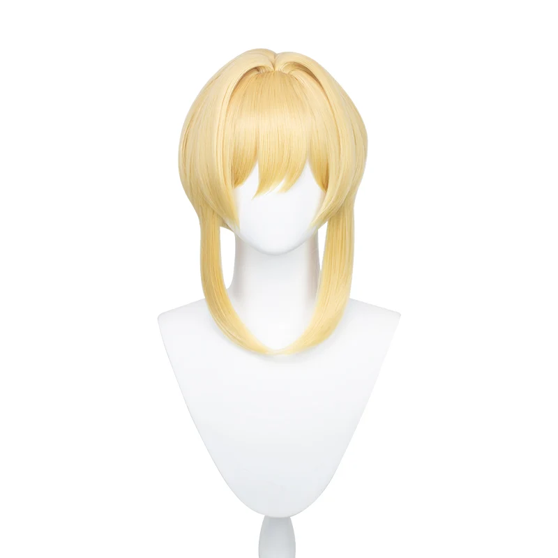 Uwowo Genshin Impact Female Traveler Cosplay Wig 35cm Gold Short Hair Lumine/Hotaru/Hyeong/荧 - Image 5