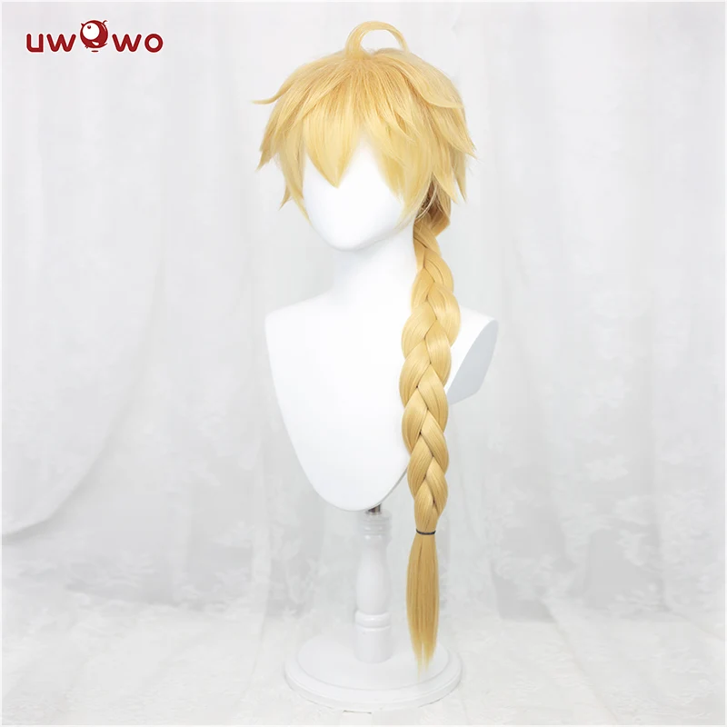 Uwowo Genshin Impact Male Traveler Cosplay Wig 90cm Gold Braided Hair Aether/Sora/Gong/空 - Image 3