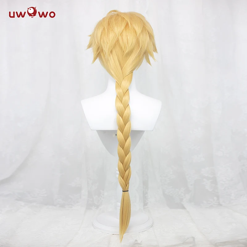 Uwowo Genshin Impact Male Traveler Cosplay Wig 90cm Gold Braided Hair Aether/Sora/Gong/空 - Image 4