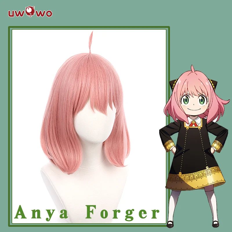 Uwowo Anime Spy x Family Cosplay Anya Forger Wig Anya Costume Wig 35cm Pink Short Hair