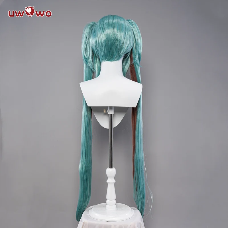 Uwowo V singer Rascal Collab Devil Wings Gothic Cosplay Wig Grenn Long Hair - Image 3