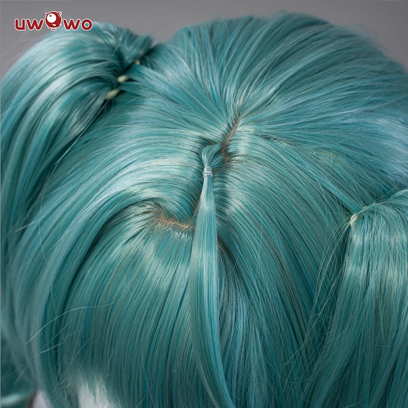 Uwowo V singer Rascal Collab Devil Wings Gothic Cosplay Wig Grenn Long Hair - Image 4